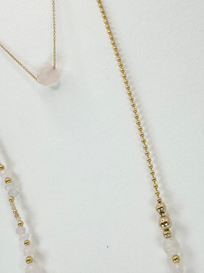 Collier TRIBALI double rang Rose pâle - Quartz rose et opale - MTFORJEL