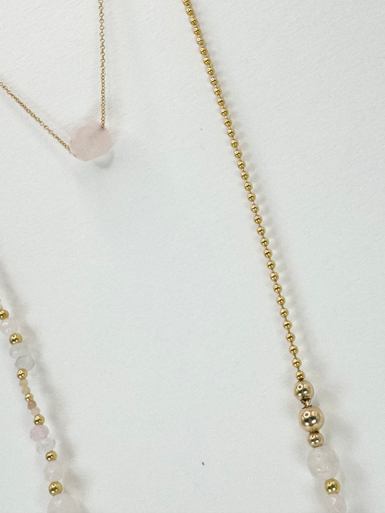 Collier TRIBALI double rang Rose pâle - Quartz rose et opale - MTFORJEL