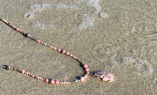 Collier GIOCCA n°2 Vieux Rose - Rhodonite - MTFORJEL