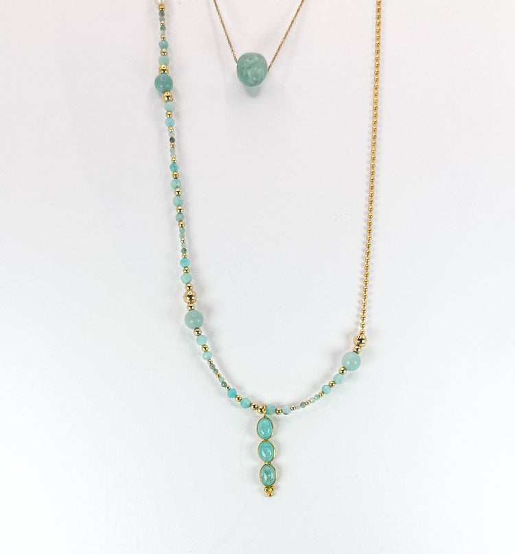 Collier en or laminé TRIBALI double rang Vert pâle - Amazonite - MTFORJEL