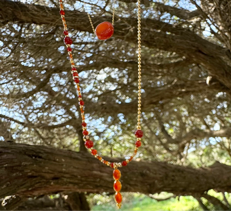 Collier TRIBALI Double rang Orange - Cornaline et agate - MTFORJEL