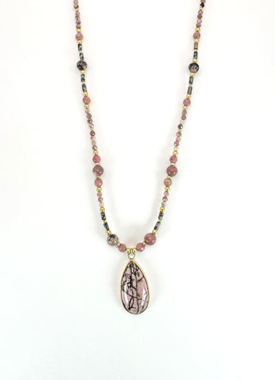 Collier GIOCCA n°2 Vieux Rose - Rhodonite - MTFORJEL