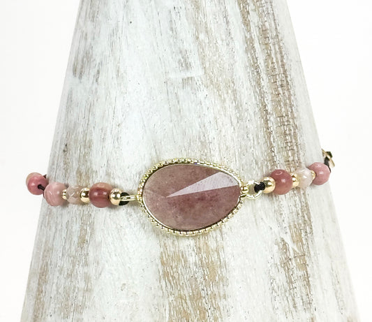 Bracelet SERZA Rose pâle - Quartz fraise et rhodonite - MTFORJEL