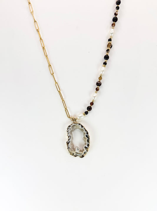 Collier FETTA DI VITA Gris brun - Agate et Onyx - MTFORJEL