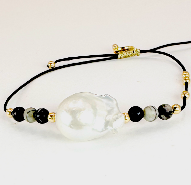 Bracelet SENZA Noir - Pierre de soie noire - MTFORJEL