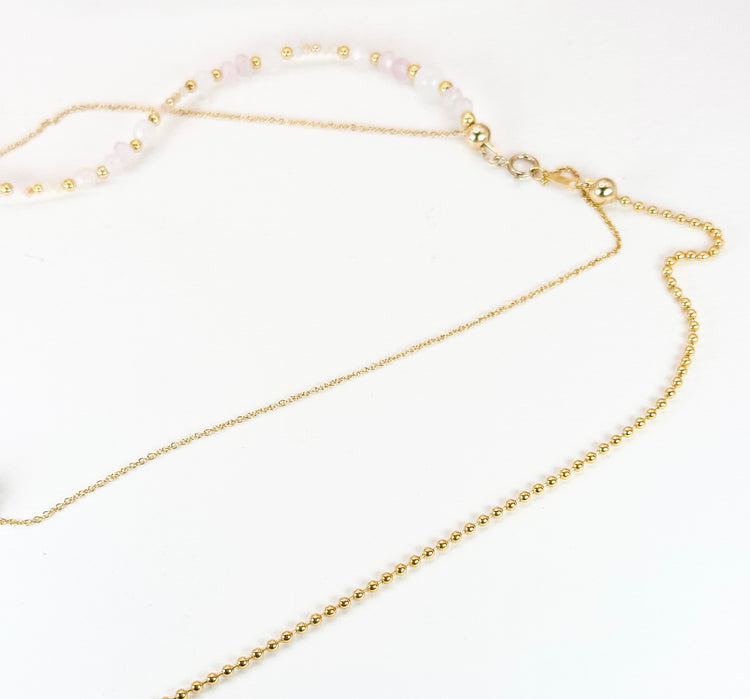 Collier TRIBALI double rang Rose pâle - Quartz rose et opale - MTFORJEL