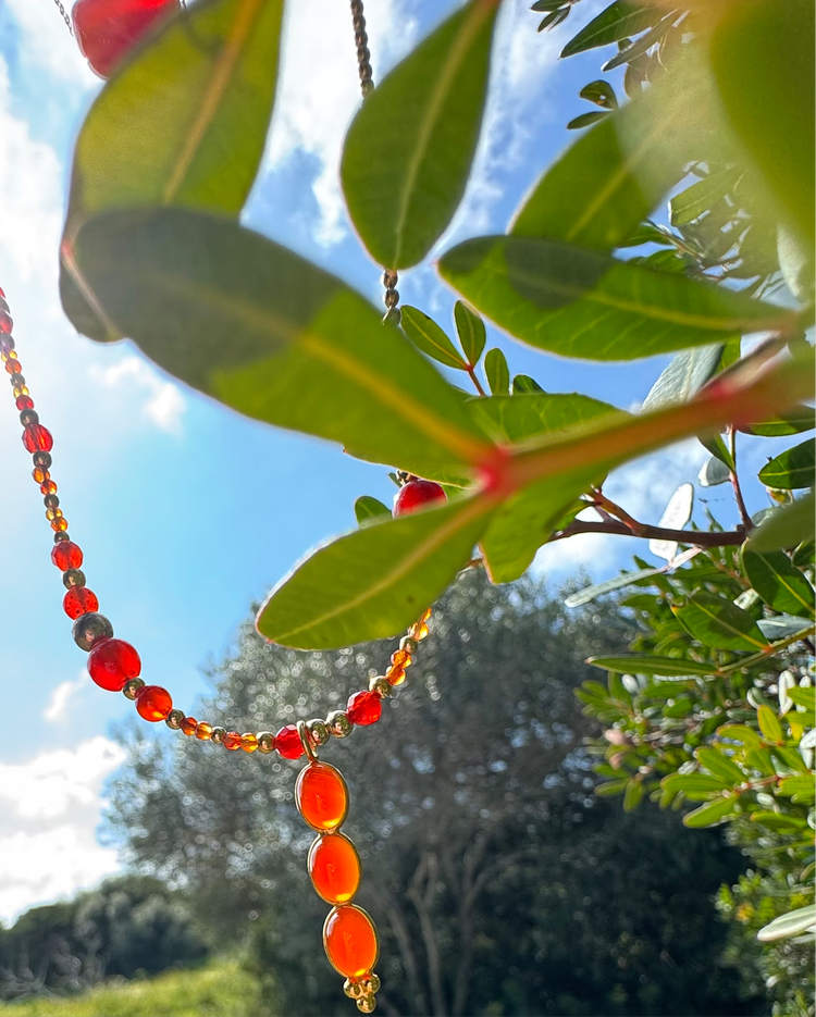 Collier TRIBALI Double rang Orange - Cornaline et agate - MTFORJEL