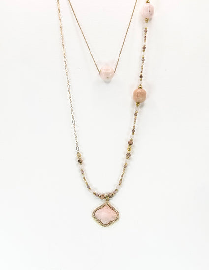 Collier PÉTALÉ ZIRCONE double rang Rose - Quartz rose et opale - MTFORJEL