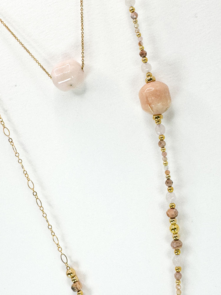 Collier PÉTALÉ ZIRCONE double rang Rose - Quartz rose et opale - MTFORJEL