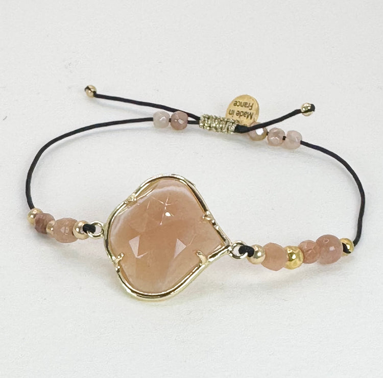 Bracelet PÉTALÉ Vieux rose - Pierre de soleil - MTFORJEL