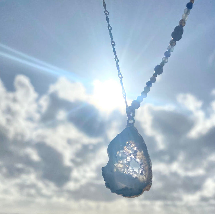 Collier FETTA DI VITA Bleu gris - Agate et Aigue marine - MTFORJEL