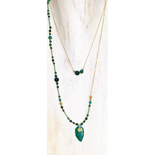 Collier FOGLIA double rang  Vert - Jade - MTFORJEL