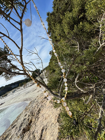 Collier TRIBALI Double rang Rose pâle - Quartz rose et opale - MTFORJEL