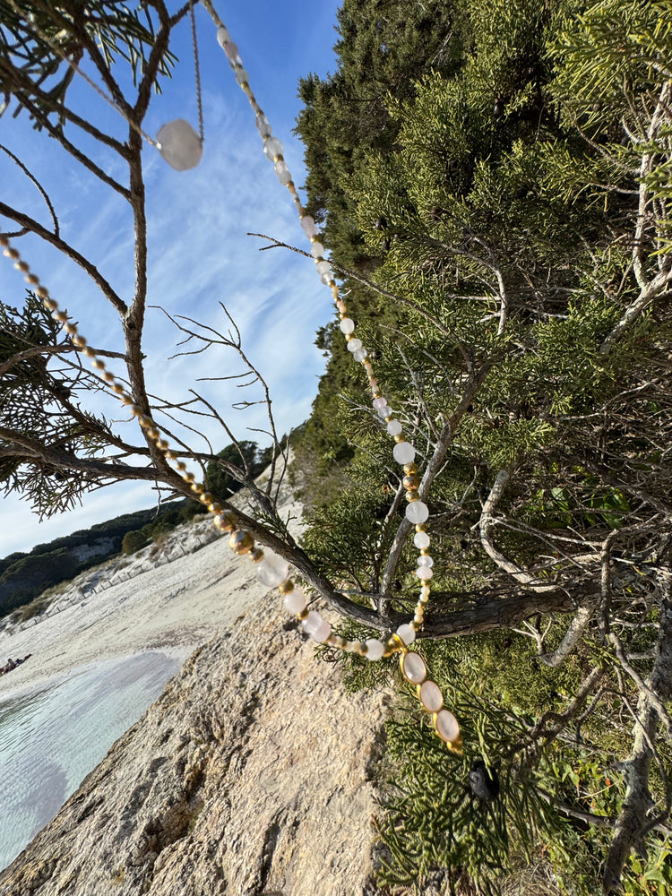 Collier TRIBALI Double rang Rose pâle - Quartz rose et opale - MTFORJEL