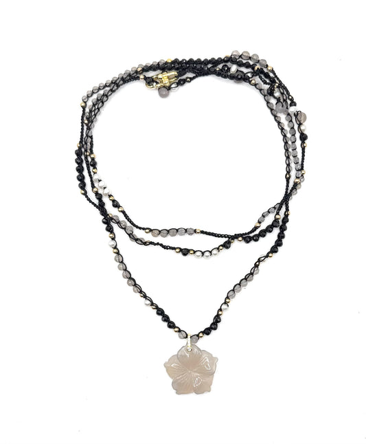 Collier au crochet multi rang FIORE | Pendentif FLEUR en pierre naturelle Agate - MTFORJEL