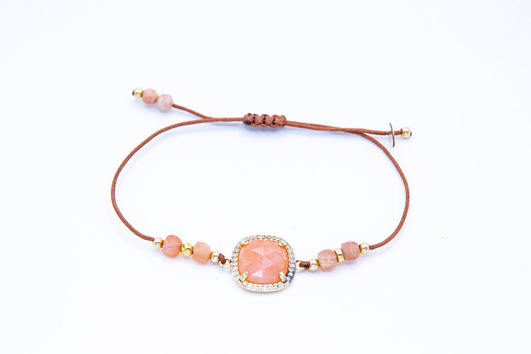 Bracelet PAVIMENTA n°2 Rose pêche - Pierre de soleil - MTFORJEL