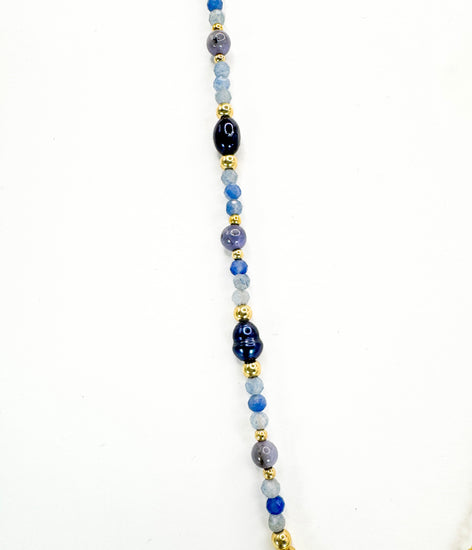 Collier FETTA DI VITA Bleu gris - Agate et Aigue marine - MTFORJEL