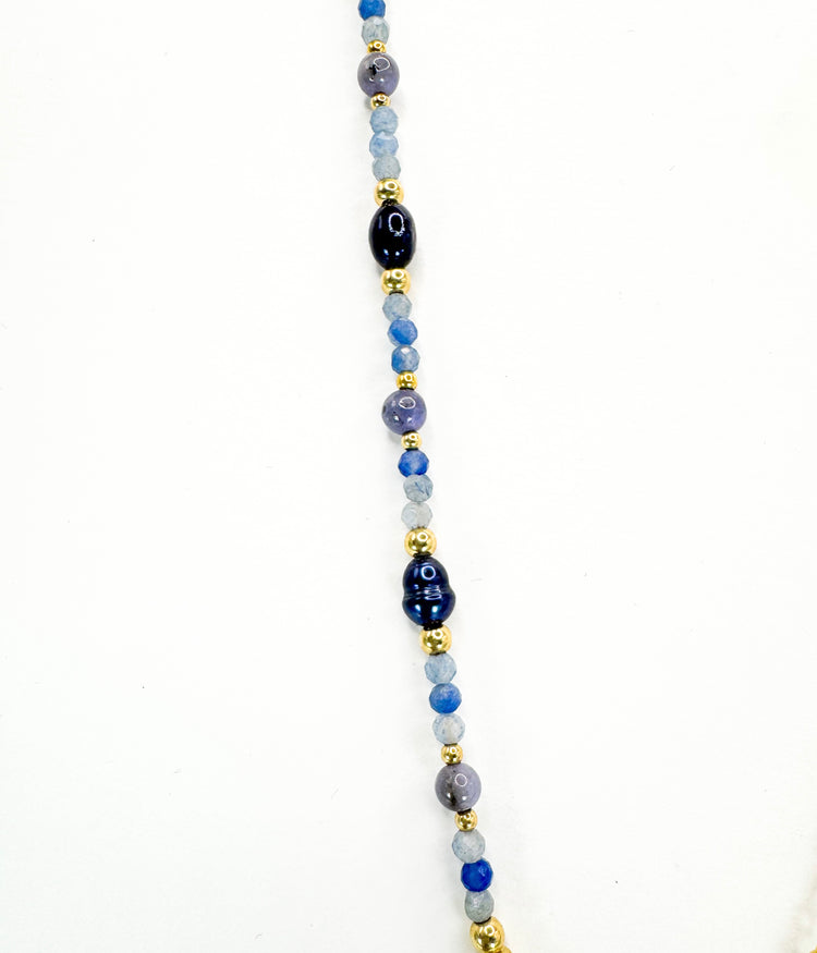 Collier FETTA DI VITA Bleu gris - Agate et Aigue marine - MTFORJEL