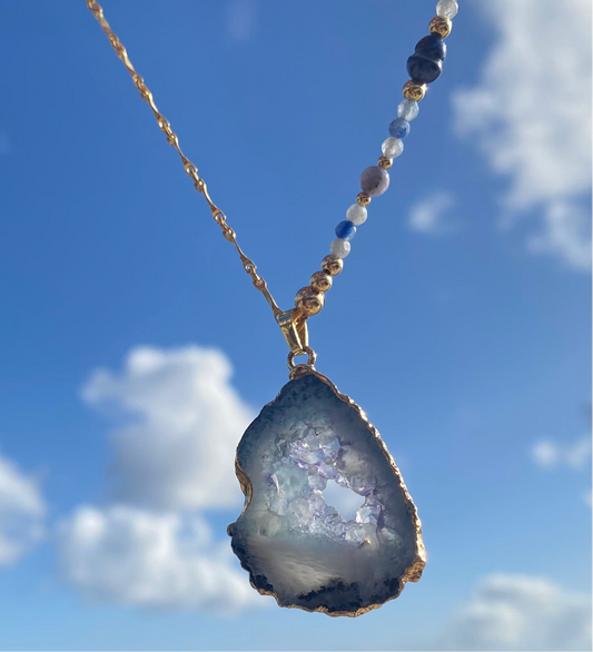 Collier FETTA DI VITA Bleu gris - Agate et Aigue marine - MTFORJEL