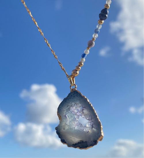 Collier FETTA DI VITA Bleu gris - Agate et Aigue marine - MTFORJEL