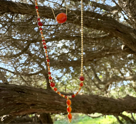 Collier TRIBALI Double rang Orange - Cornaline et agate - MTFORJEL