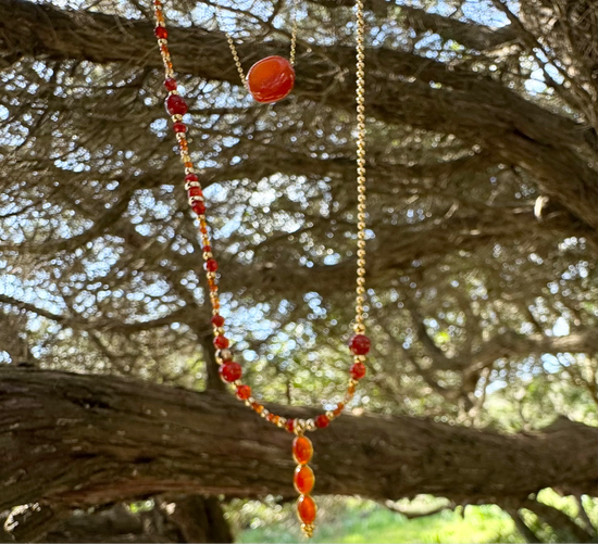 Collier TRIBALI Double rang Orange - Cornaline et agate - MTFORJEL