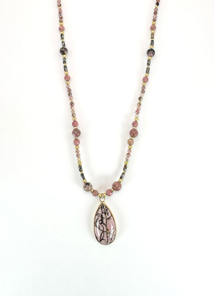 Collier GIOCCA n°2 Vieux Rose - Rhodonite - MTFORJEL