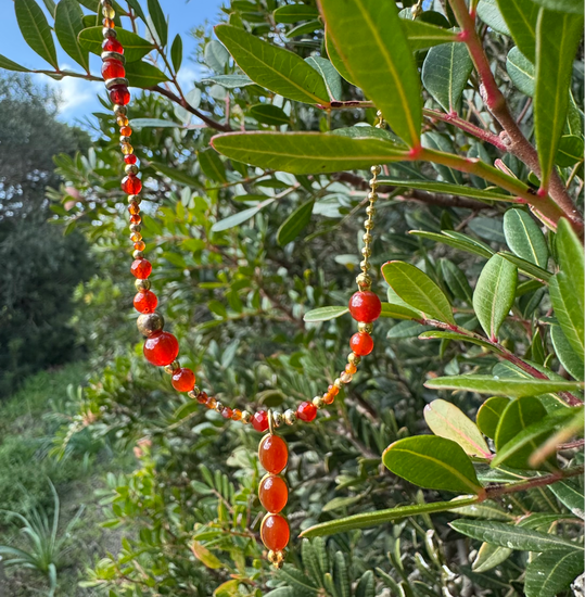 Collier TRIBALI Double rang Orange - Cornaline et agate - MTFORJEL