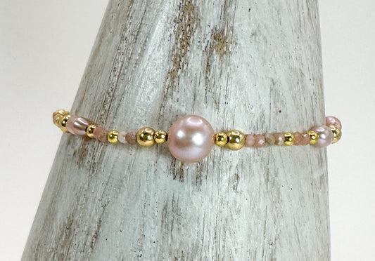 Bracelet FINEZZA LIA Rose pâle - Rhodonite et pierre de soleil - MTFORJEL