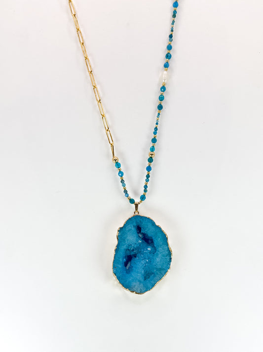Collier FETTA DI VITA Bleu vibrant - Agate et apatite - MTFORJEL
