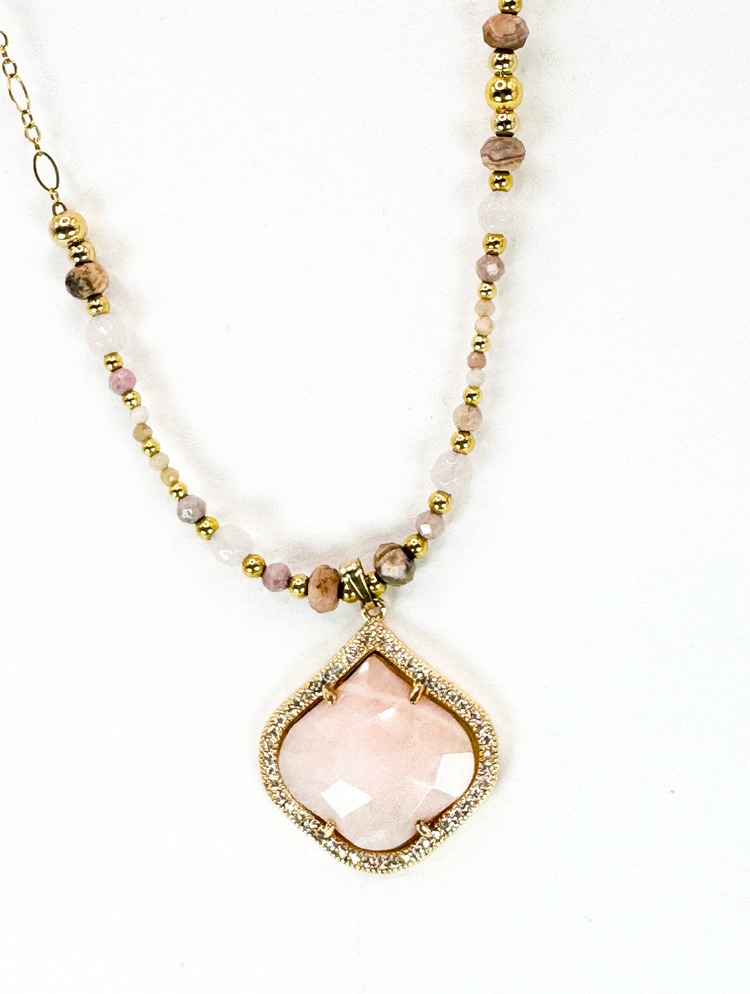 Collier PÉTALÉ ZIRCONE double rang Rose - Quartz rose et opale - MTFORJEL