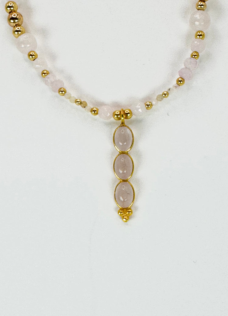 Collier TRIBALI double rang Rose pâle - Quartz rose et opale - MTFORJEL