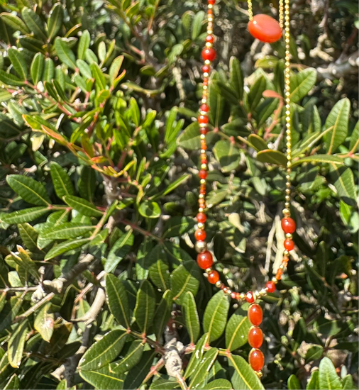 Collier TRIBALI Double rang Orange - Cornaline et agate - MTFORJEL