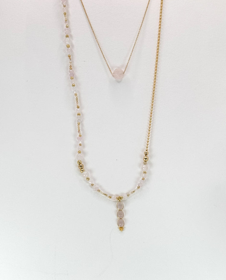 Collier TRIBALI double rang Rose pâle - Quartz rose et opale - MTFORJEL