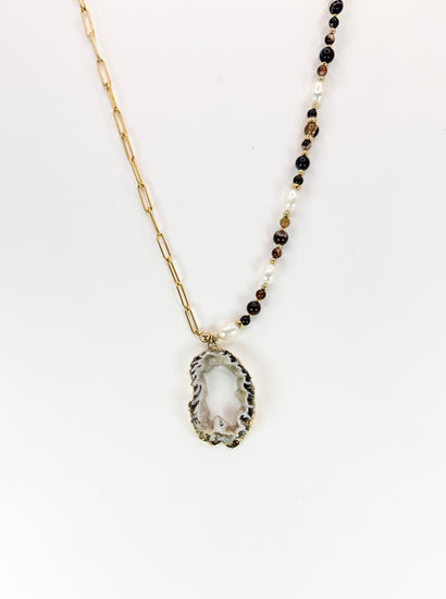 Collier FETTA DI VITA Gris brun - Agate et Onyx - MTFORJEL