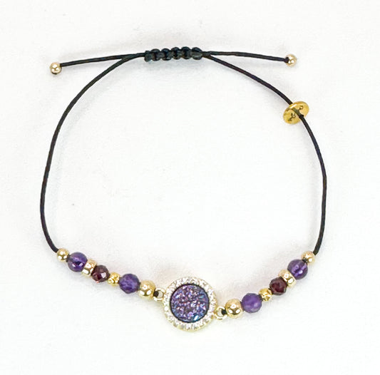 Bracelet FESTA n°1 Violet - Agate druzy et améthyste - MTFORJEL