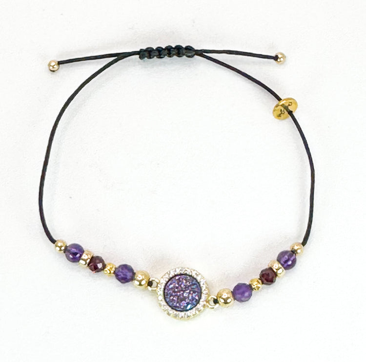 Bracelet FESTA n°1 Violet - Agate druzy et améthyste - MTFORJEL