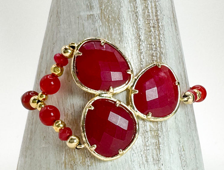 Bracelet FORTUNA DUO Rouge - Jade teintée et Cornaline - MTFORJEL