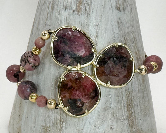 Bracelet FORTUNA DUO Rose foncé - Rhodonite - MTFORJEL