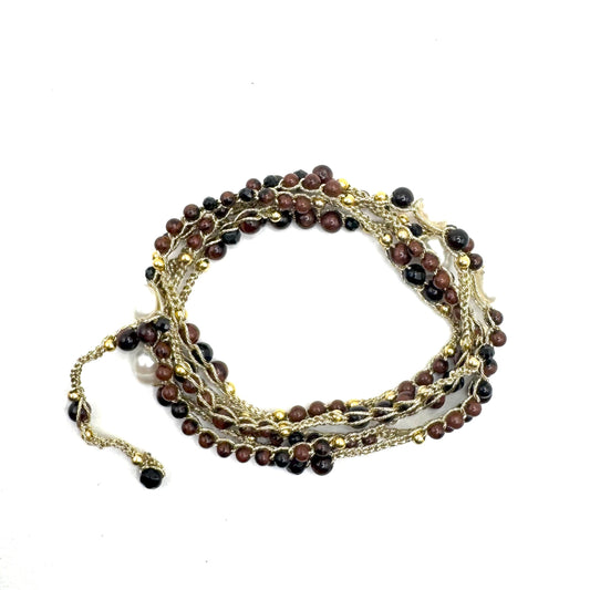 Bijou 2 en 1 au crochet FOGLIA | Collier ou Bracelet multi tours | Pendentif FEUILLE en pierre naturelle Jaspe acajou - MTFORJEL