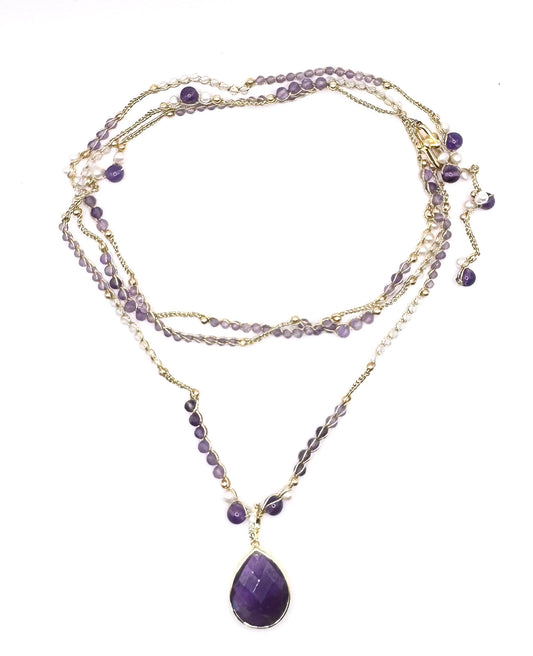 Collier au crochet multi rang GOCCIA | Pendentif Goutte en pierre naturelle Améthyste (Copie) (Copie) (Copie) (Copie) (Copie) - MTFORJEL