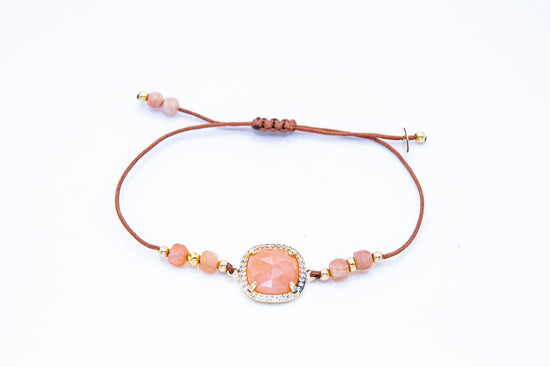 Bracelet PAVIMENTA n°2 Rose pêche - Pierre de soleil - MTFORJEL